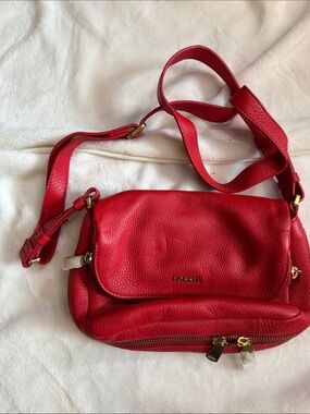 Fossil Red Pebbled Leather Crossbody Bag